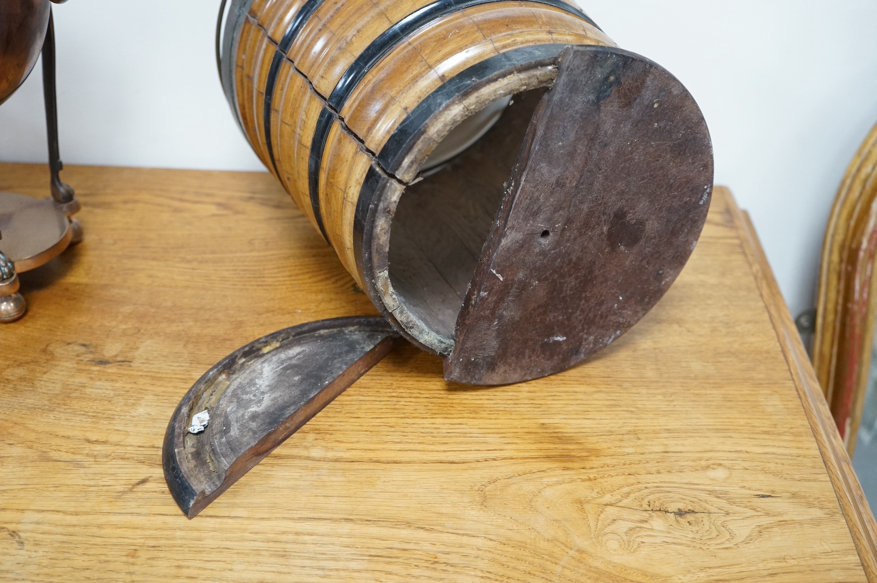 A 19th century Dutch oyster bucket with swing handle, 31cm high. Condition - some splits